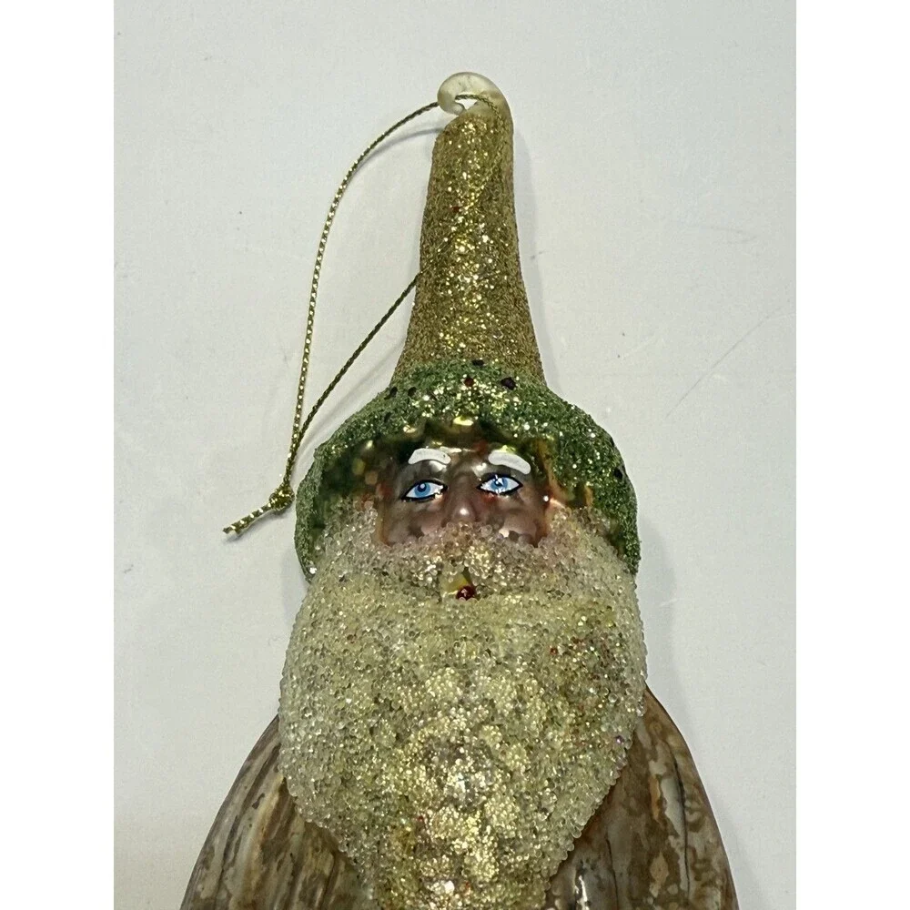 Vintage Melrose International Glass Santa Claus Christmas Ornament Glittered